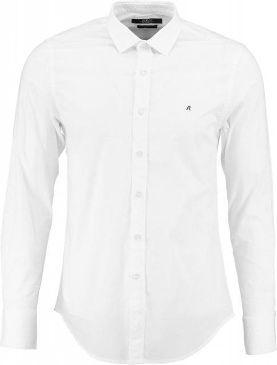 Replay wit slim fit stretch overhemd valt kleiner - Maat  XXL