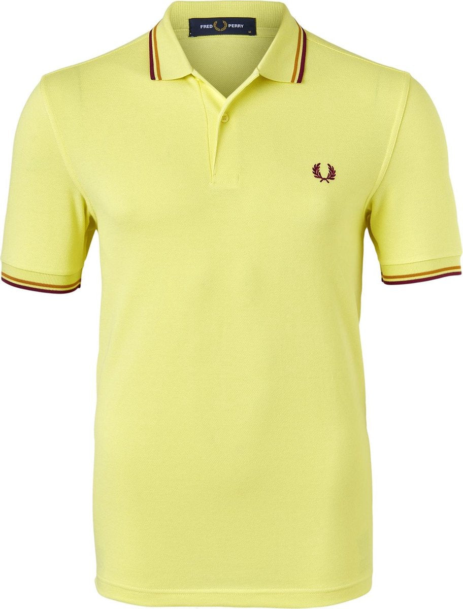 Fred Perry M3600 polo twin tipped shirt - Limelight / Gold / Claret -  Maat: 3XL