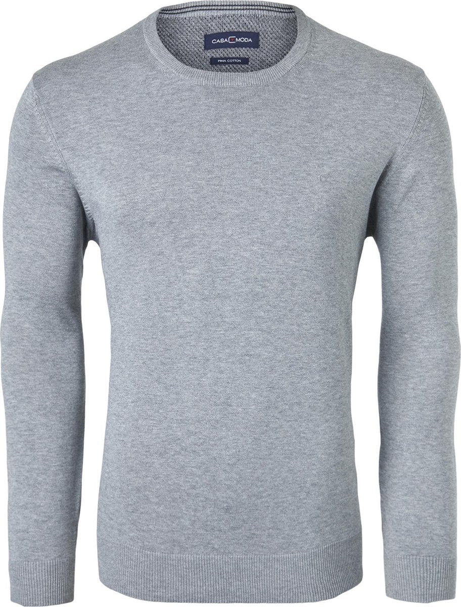 Casa Moda heren trui katoen O-hals - grijs -  Maat: 3XL