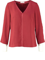 Signe nature soepele polyester blouse bordeaux rood 3/4 mouw - valt kleiner - Maat 42