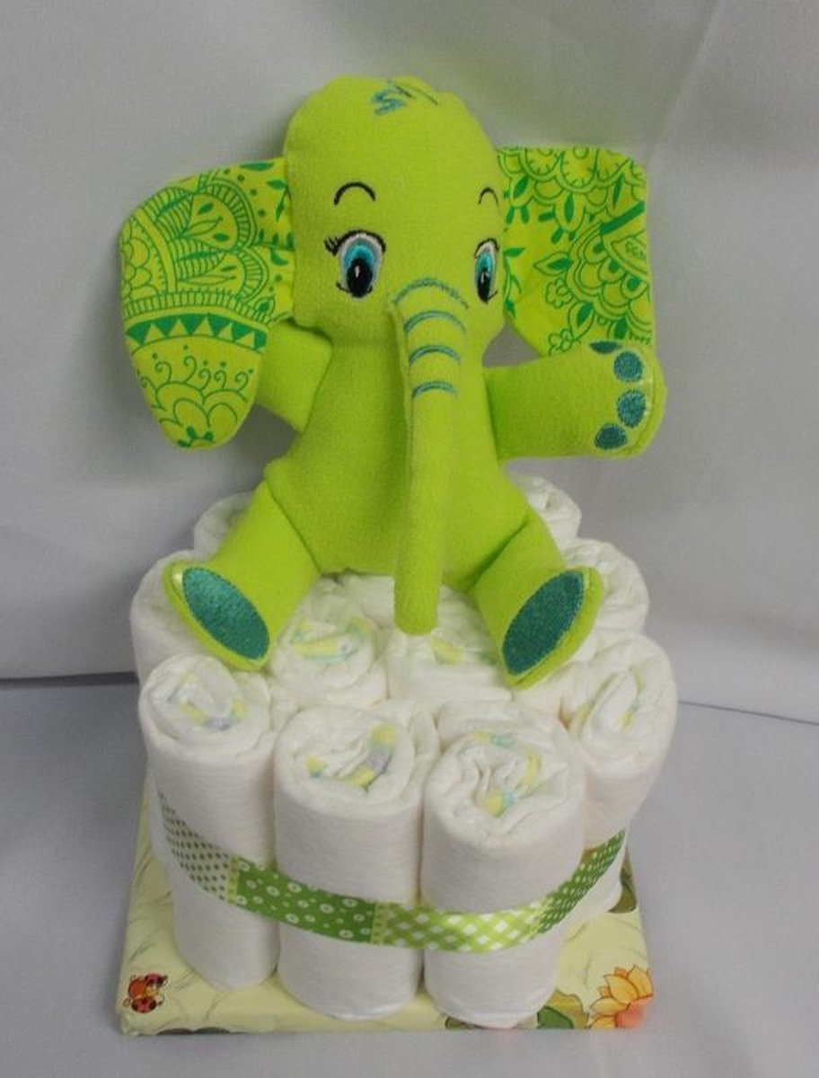 1 laag pampertaart olifant olli groen