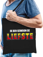 Ik ben gewoon de liefste katoenen tas zwart - tasje / shopper voor heren