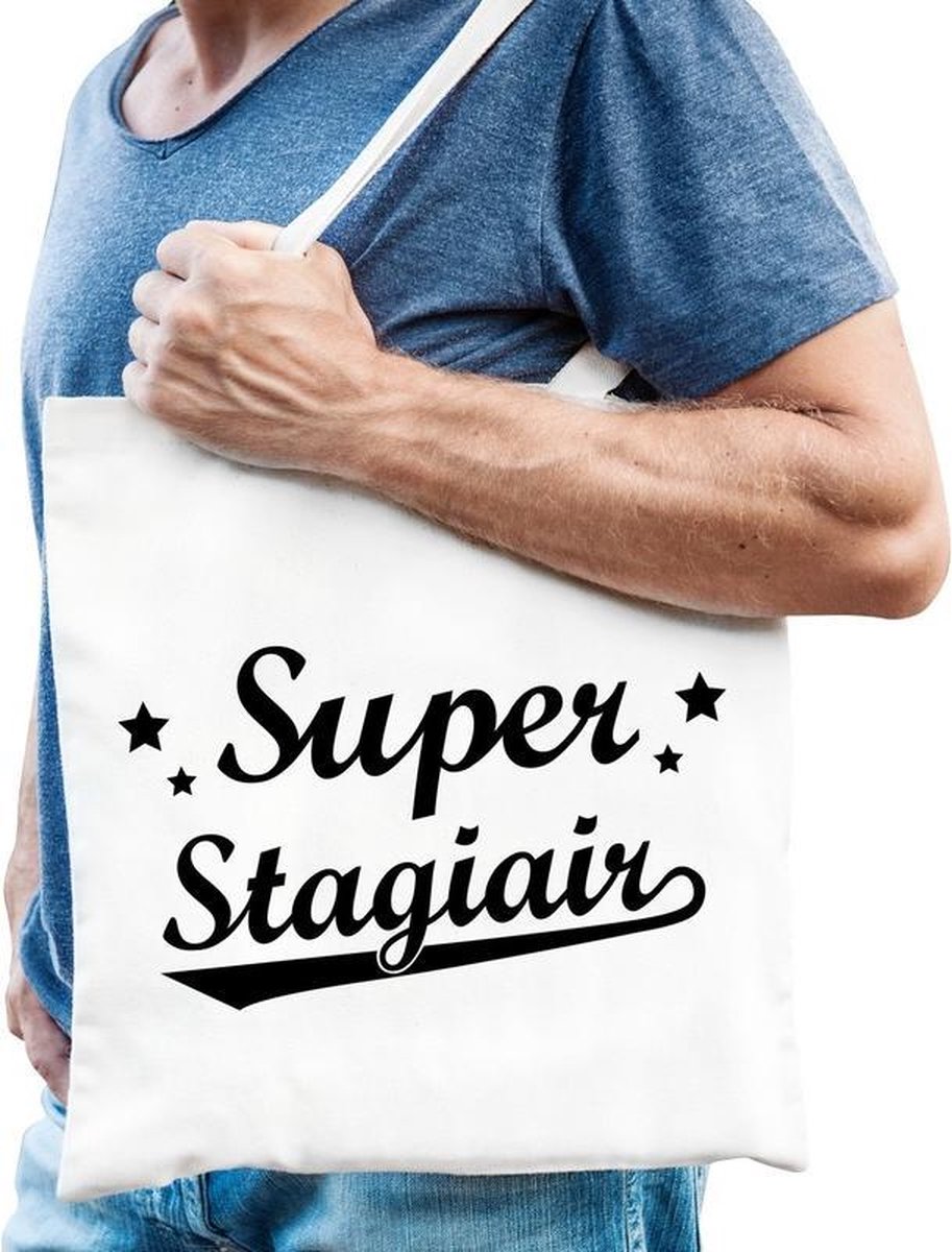 Cadeau tas naturel katoen met de tekst Super stagiair - kadotasje / shopper voor stagiair heren