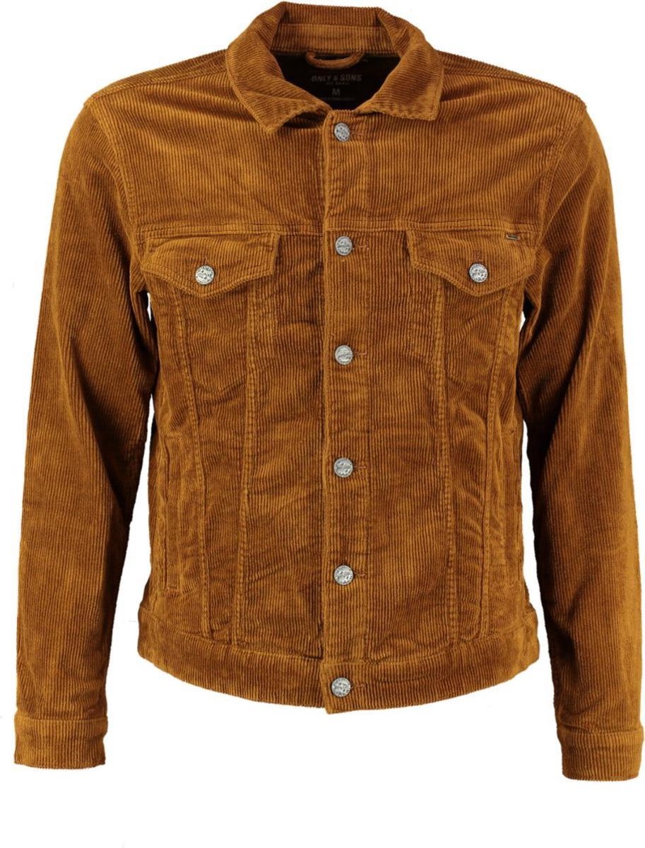 Only & sons korter bruin corduroy jack met stretch - valt kleiner - Maat S