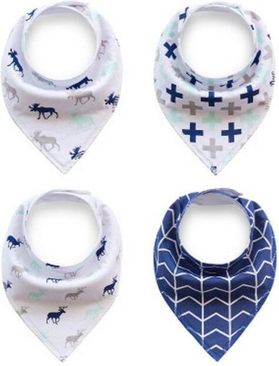 JillyBee - Slab - Slabbetje - Slabber - Bandana - 4pack - Blauw - Wit