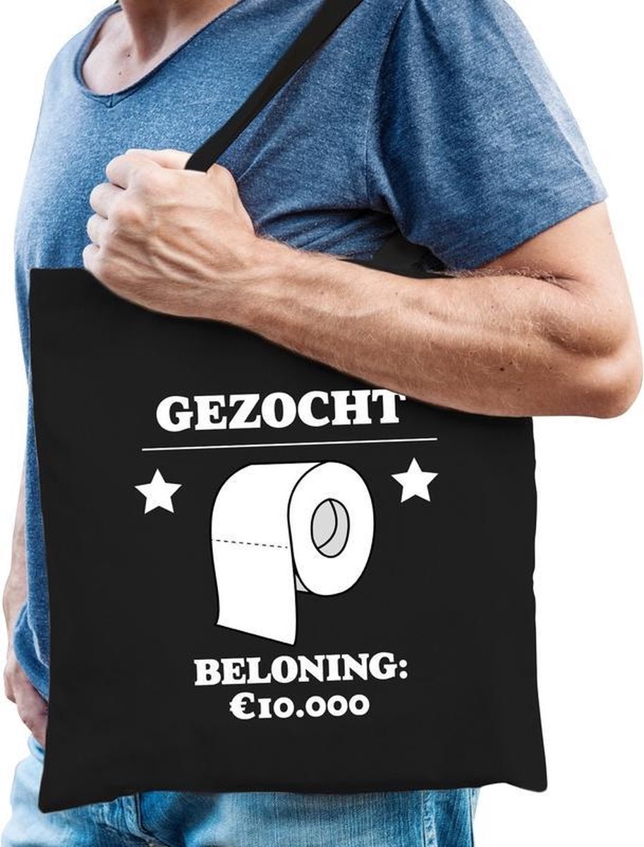 Gezocht wc-papier beloning 10000 euro zwart voor heren - fun  tasje / shopper