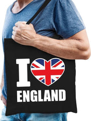 Katoenen Engeland tasje I love England zwart - 10 liter - Engelse landen cadeautas