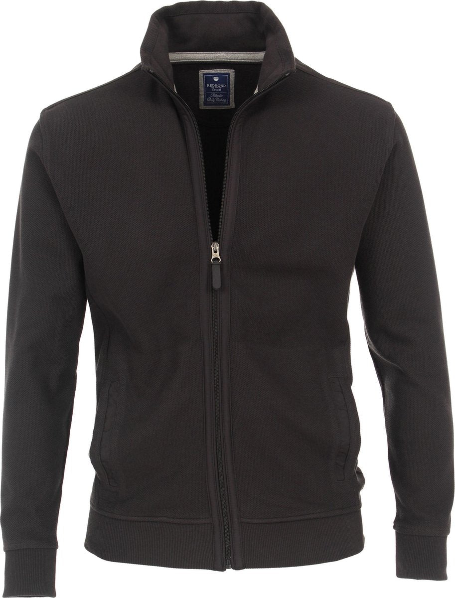 Redmond heren vest katoen - met rits - zwart structuur -  Maat: 4XL