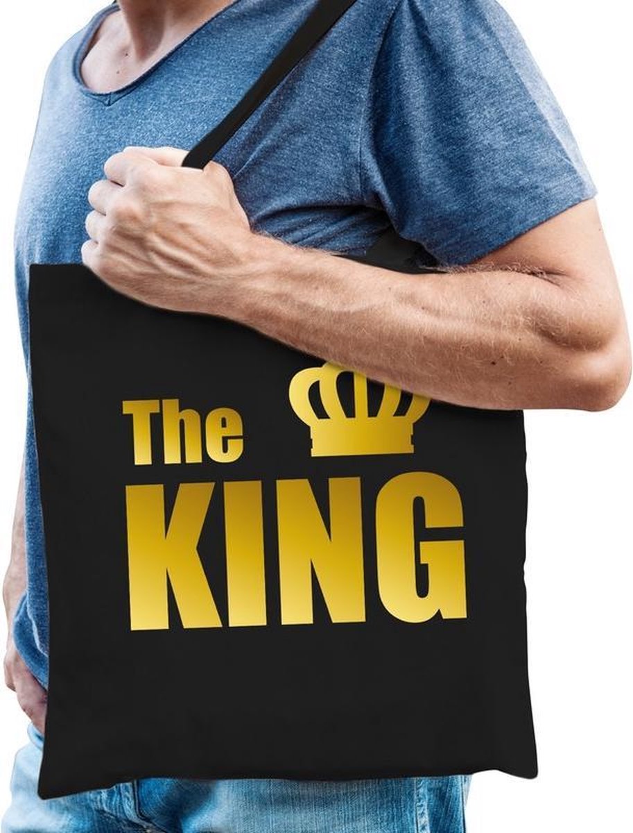 The king / katoenen tas zwart met gouden tekst en gouden kroon- heren - tasje / shopper voor heren