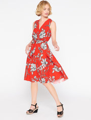 Midi jurk met bloemenprint - Rood