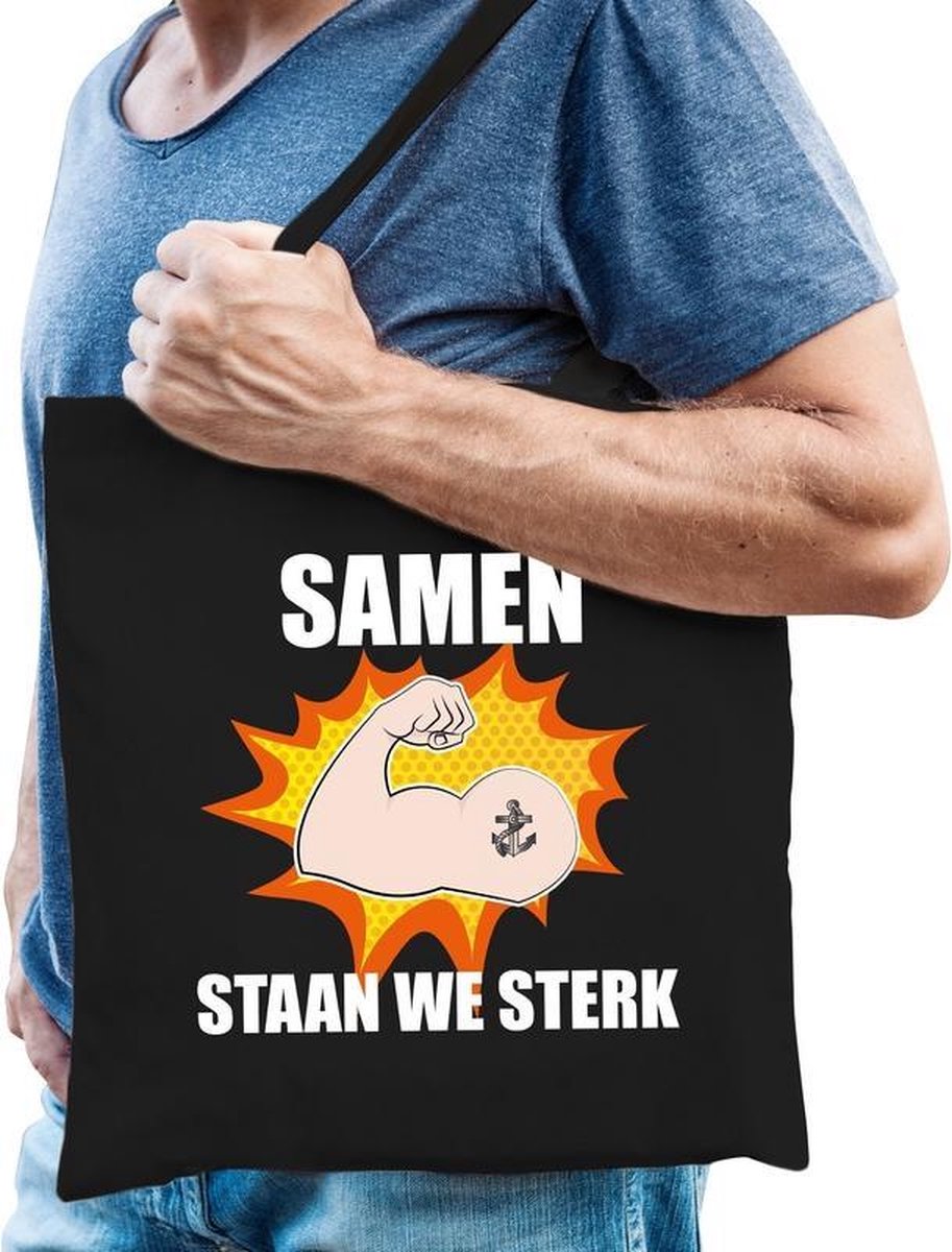 Samen staan we sterk katoenen tas zwart voor heren - solidariteit tassen - kado /  tasje / shopper