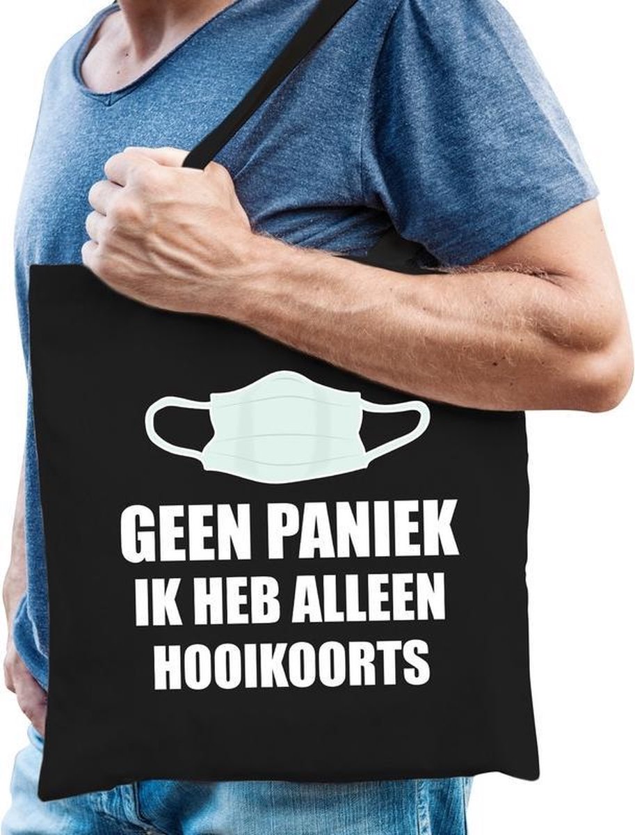 Geen paniek ik heb alleen hooikoorts tas zwart voor heren - kado /  tasje / shopper
