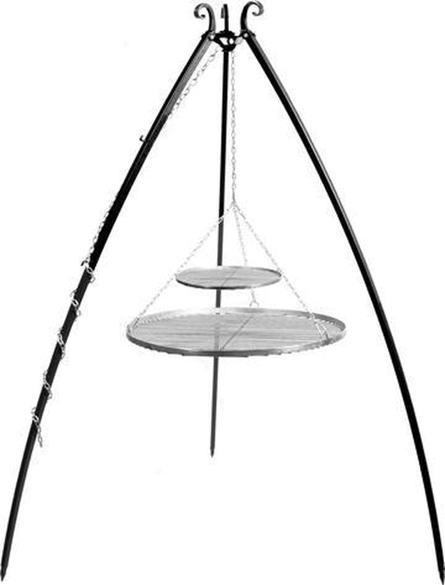CookKing Grill Tripod Zwart 200cm Roestvrij Staal Dubbel Rooster 80cm + 40cm