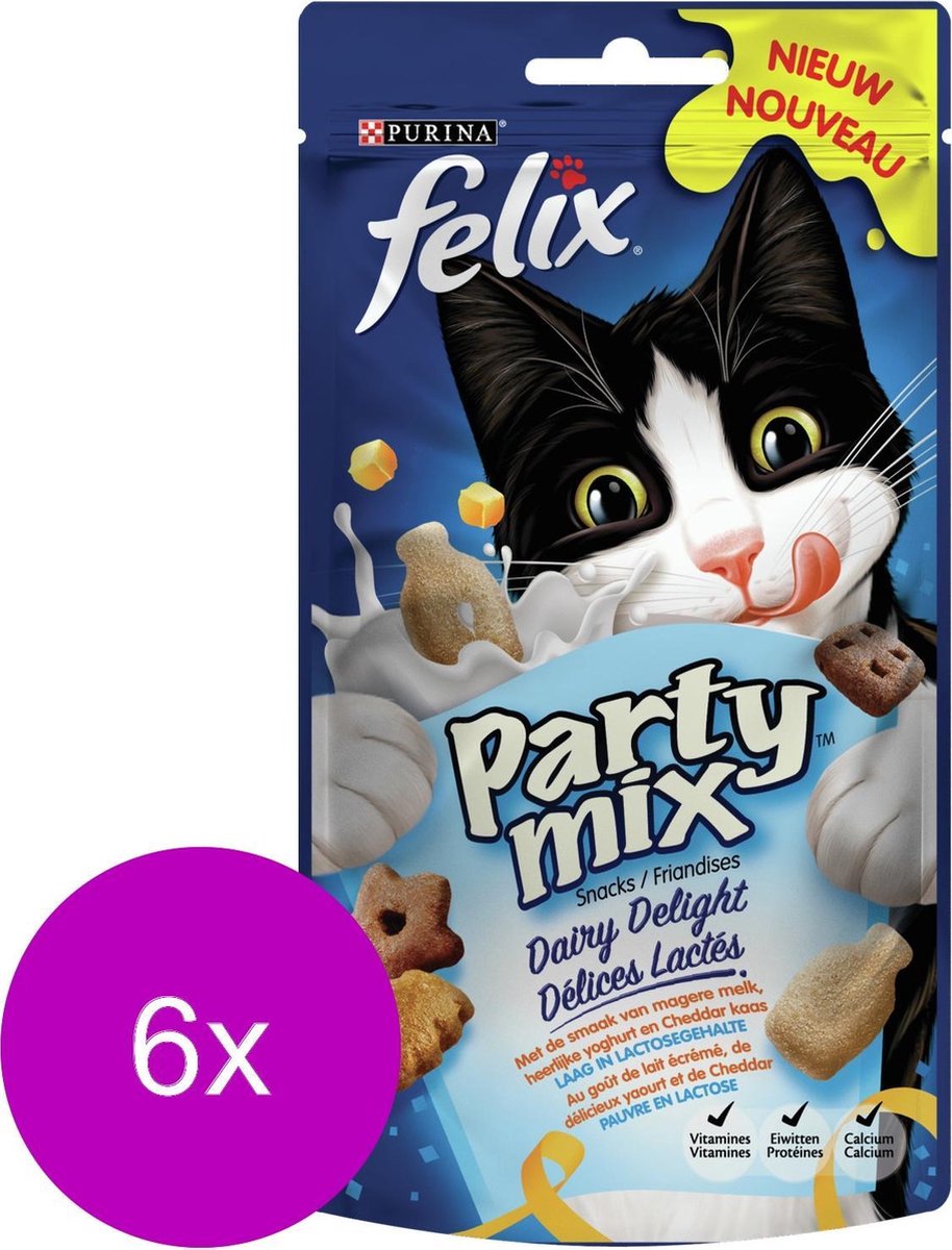Felix Party Mix Dairy Delight - Kattensnack - 6 x 60 g