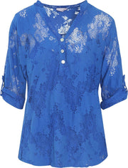 Cassis - Blouse in opengewerkte kant - Koningsblauw