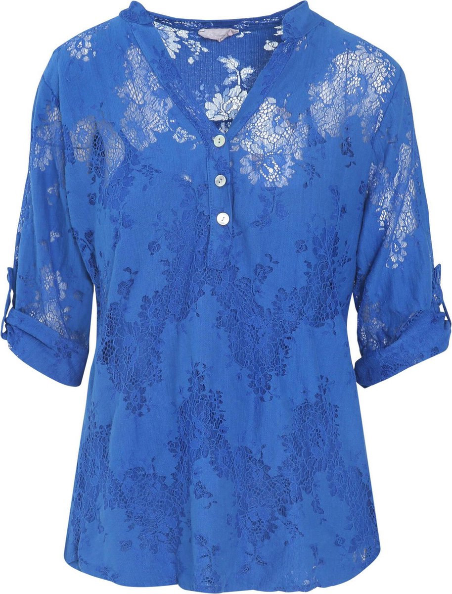 Cassis - Blouse in opengewerkte kant - Koningsblauw
