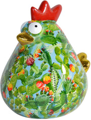 Pomme pidou spaarpot kip 'Big Matilda' L blauw met cactussen