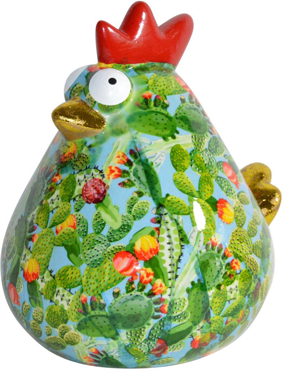 Pomme pidou spaarpot kip 'Big Matilda' L blauw met cactussen
