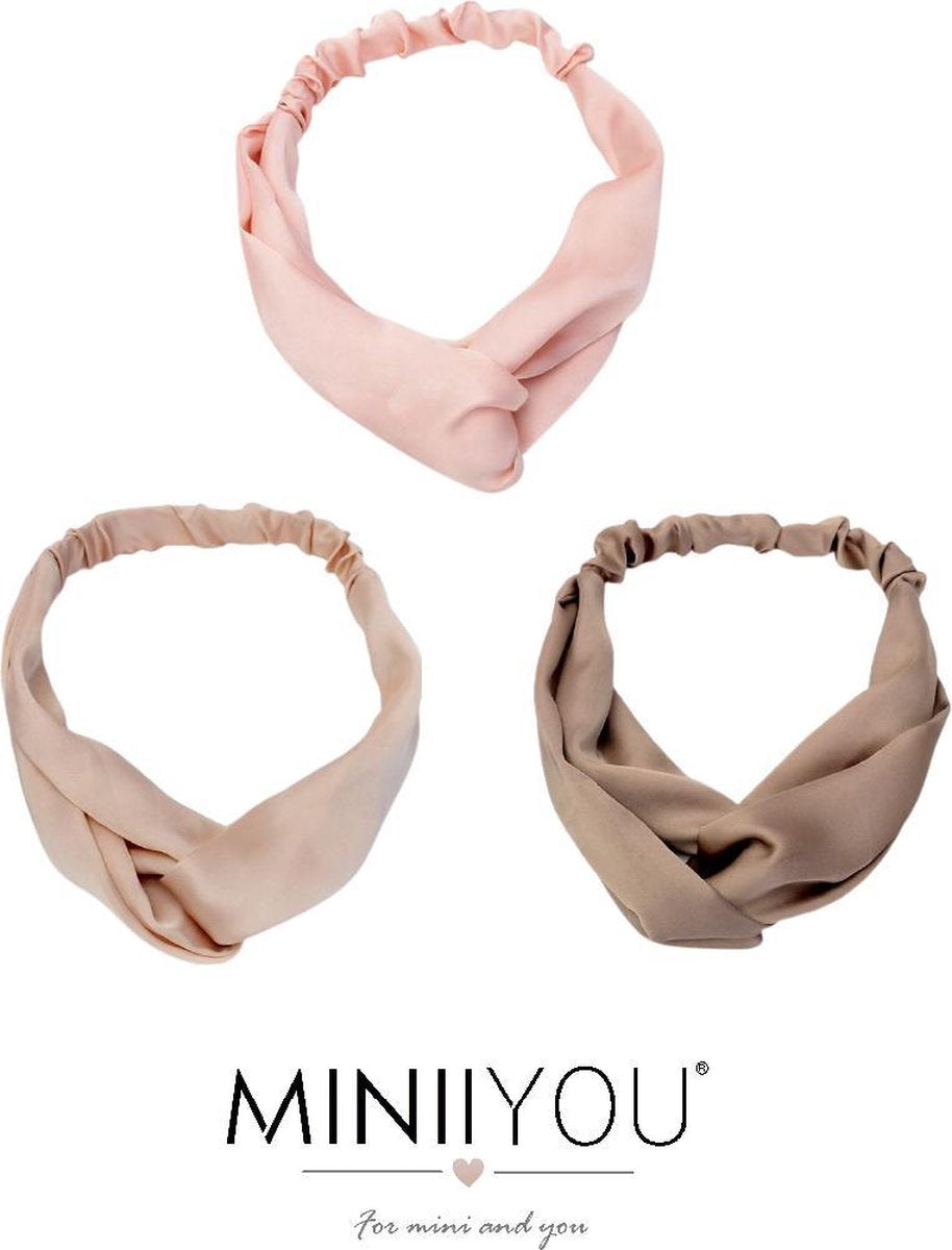 Set 3 stuks Zijdezachte Dames twist haarbanden taupe crème roze - tieners meiden satijnen hoofdbanden