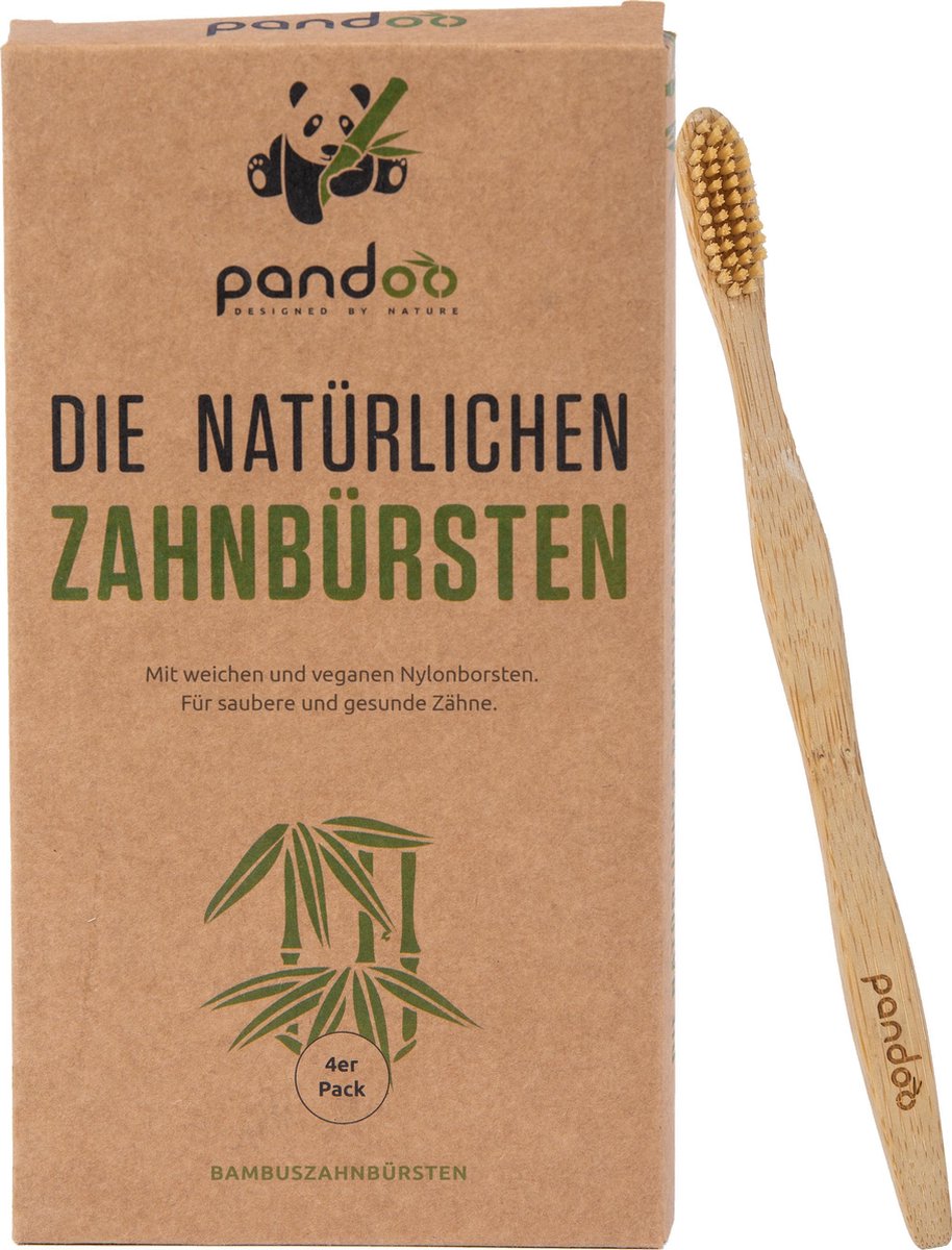 Pandoo tandenborstel bamboe volwassenen - 4 stuks - duurzaam