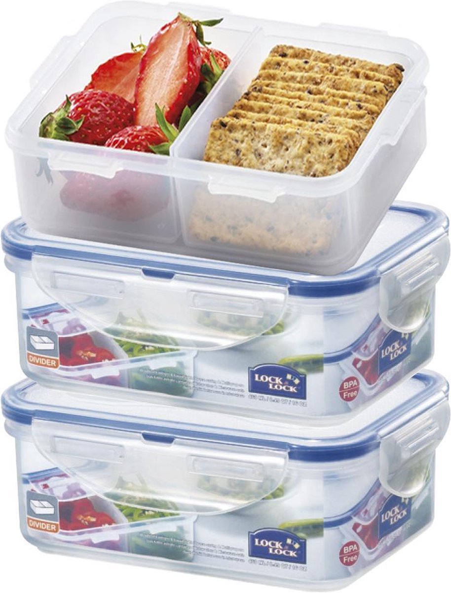 Lock&Lock Snackdoosjes | Snackboxen - met Vakjes - Set van 3 Stuks - 460 ml - Transparant