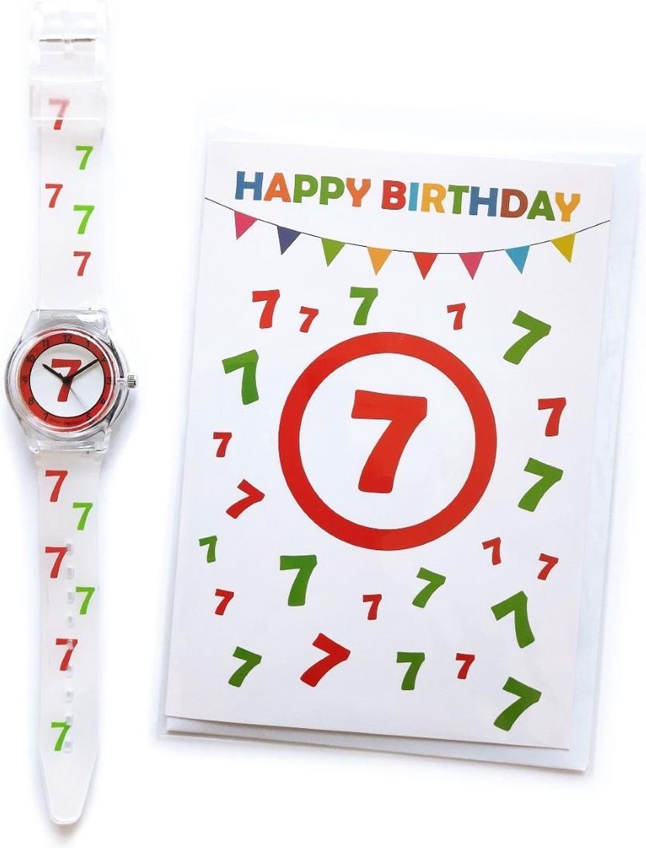 Verjaardag Horloge 7 Jaar - Happy Birthday Watch  + Wenskaart 7 Jaar
