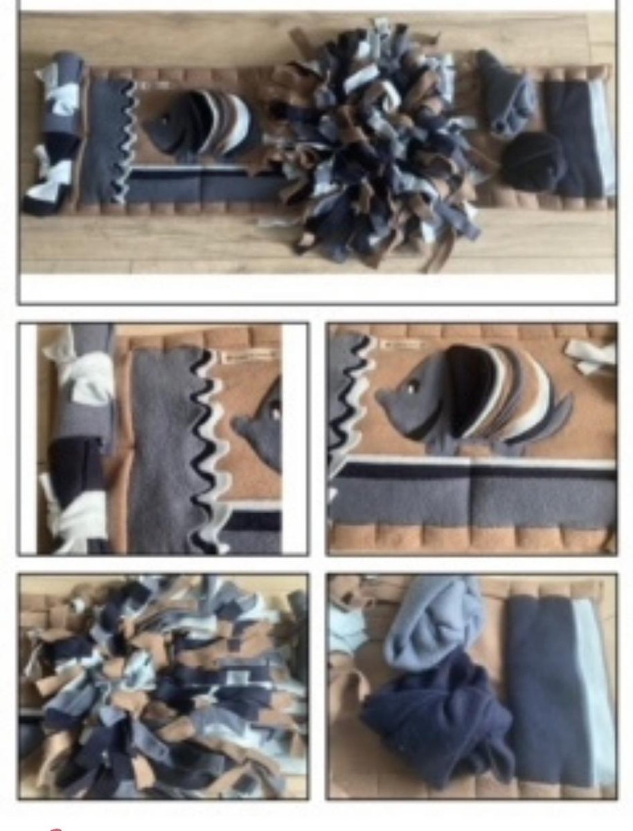 Snuffelmat voor honden en katten. Snuffelmat maat M in de kleuren taupe/donkerblauw/lichtblauw/jeansblauw. Hersenwerk voor huisdieren. MadeByShuko. Snuffelkleed-Speelkleed-Voerkleed-Hondenpuzzel-Voerpuzzel-Slowfeeder-Intelligentie speelgoed hond/kat