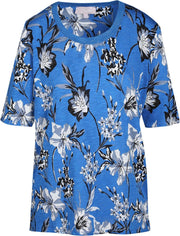 Cassis - Lang T-shirt met bloemenprint - Blauw