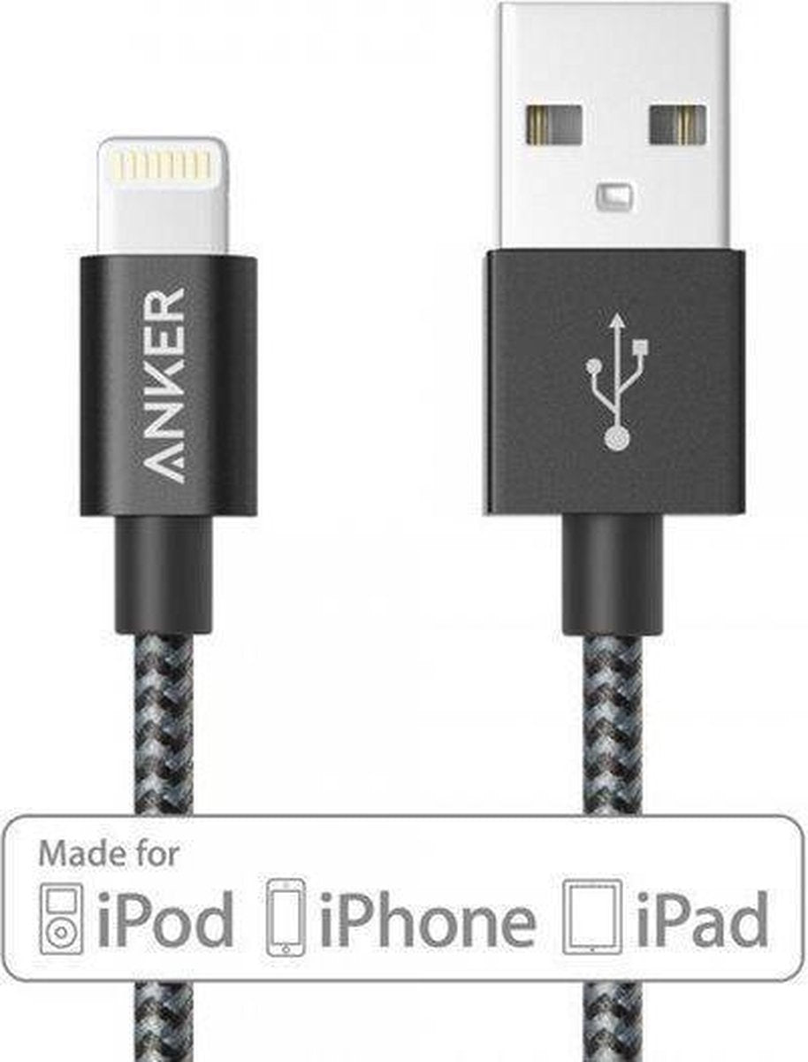 Anker 0.9m Premium Nylon USB Lightning Kabel (MFi Apple Gecertificeerd) - Zwart