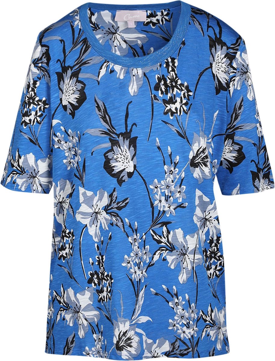 Cassis - Lang T-shirt met bloemenprint - Blauw