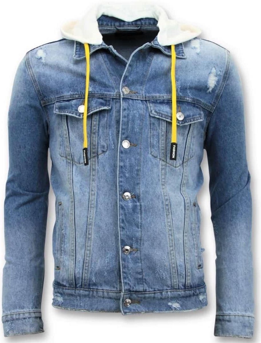 Enos Spijkerjack Heren - Ripped met Capuchon - Blauw - Maat: S