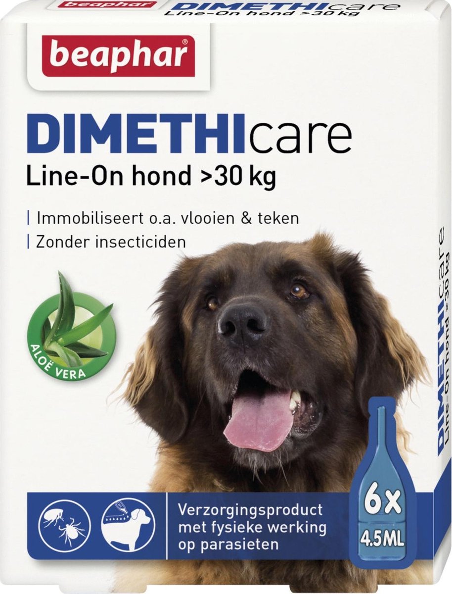 Beaphar dimethicare line-on hond tegen vlooien en teken >30 kg 6 pip 4