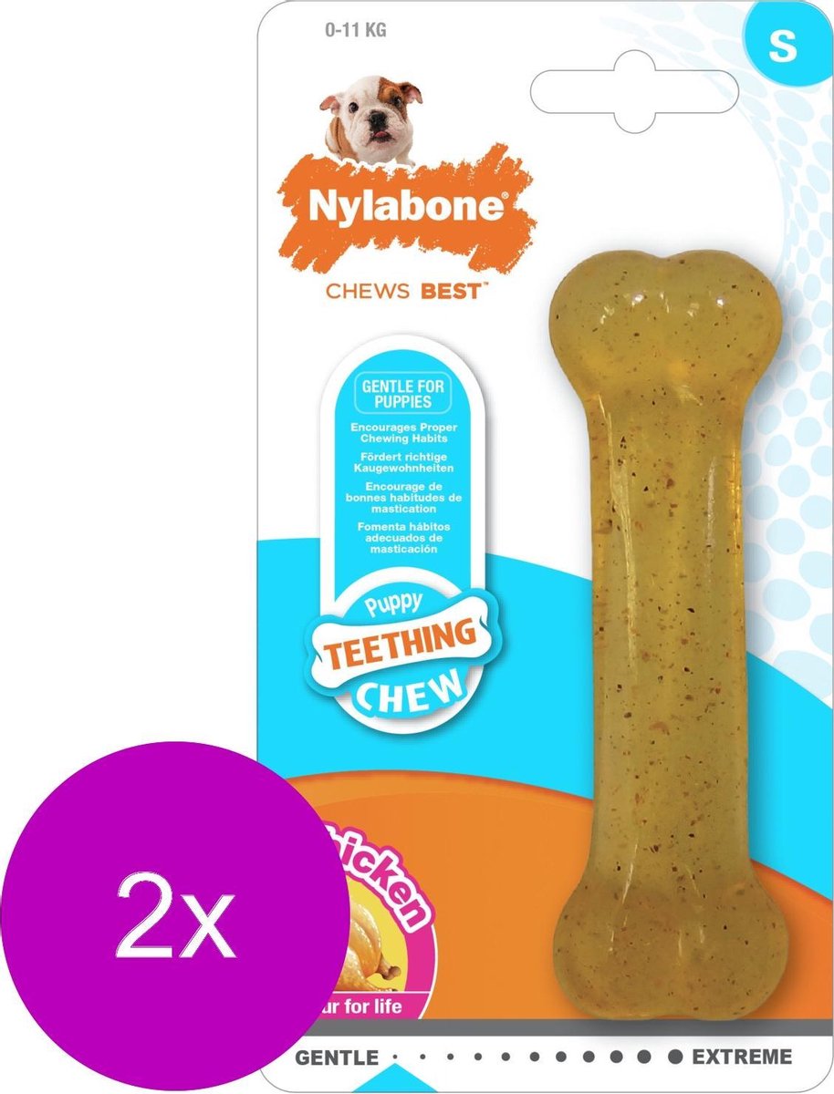 Nylabone Puppy Bone Flexible Bruin - Hondenspeelgoed - 2 x Small Tot 11kg