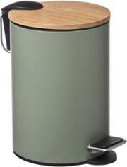 Pedaalemmer 3 liter met Bamboe Deksel ▪ Kaki Groen / Bamboe ▪ Vuilnisbak ▪ Afvalbak ▪ Softclose ▪ Stijlvol & Compact voor in de Badkamer - Toilet - Kantoor - Slaapkamer
