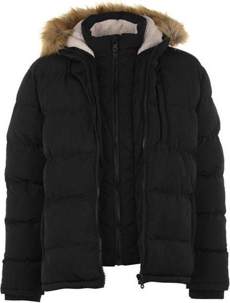 SoulCal - Gewatteerde Winterjas met Afneembare Bontkraag - Heren - Zwart - S