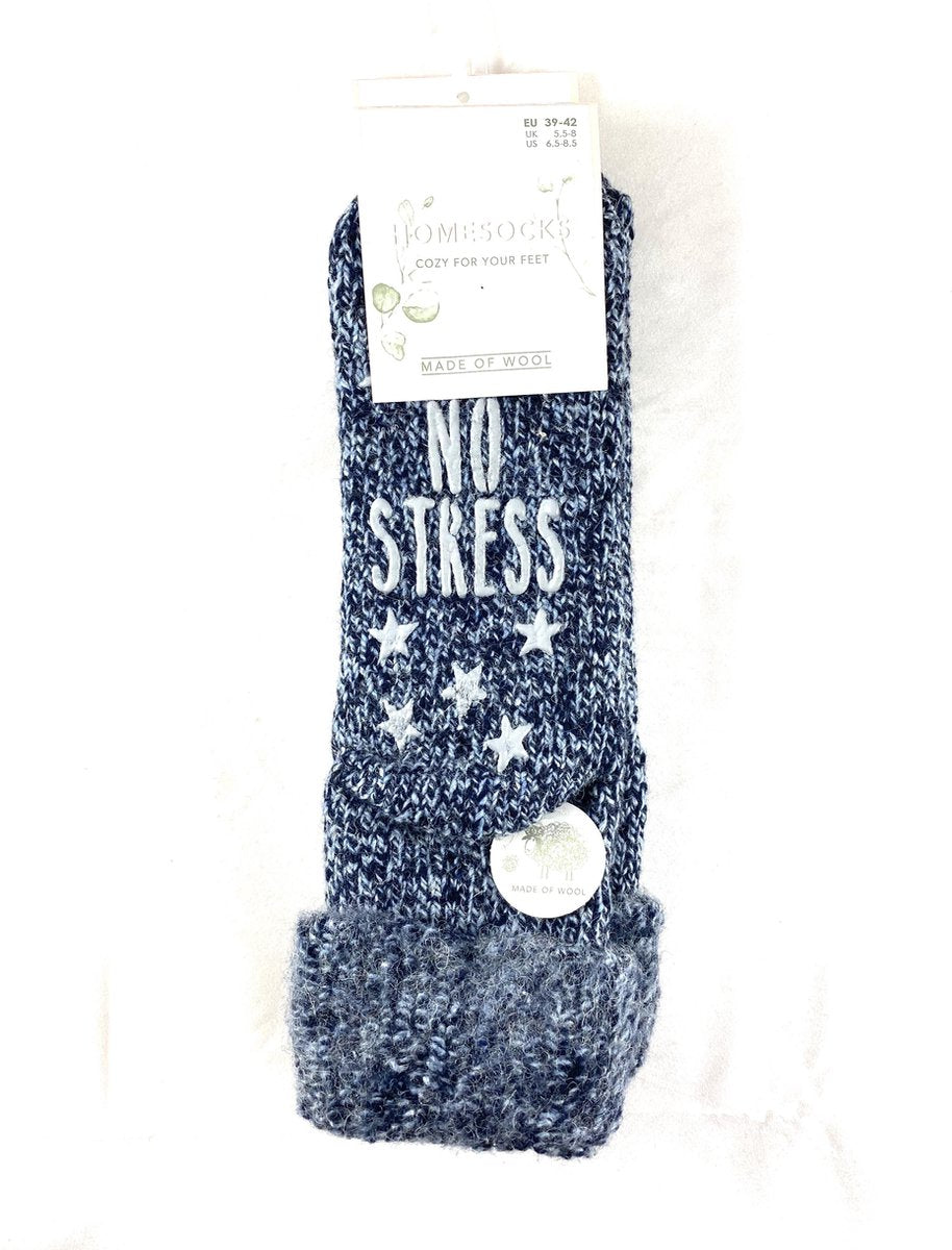 Huis sokken wol anti slip met tekst