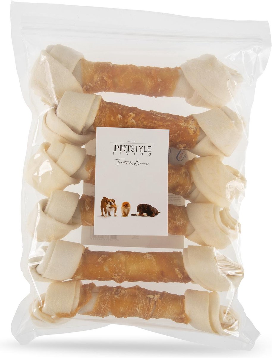Petstyleliving - Geknoopt bot met kip 20-21cm - 6 Stuks - Hondensnack