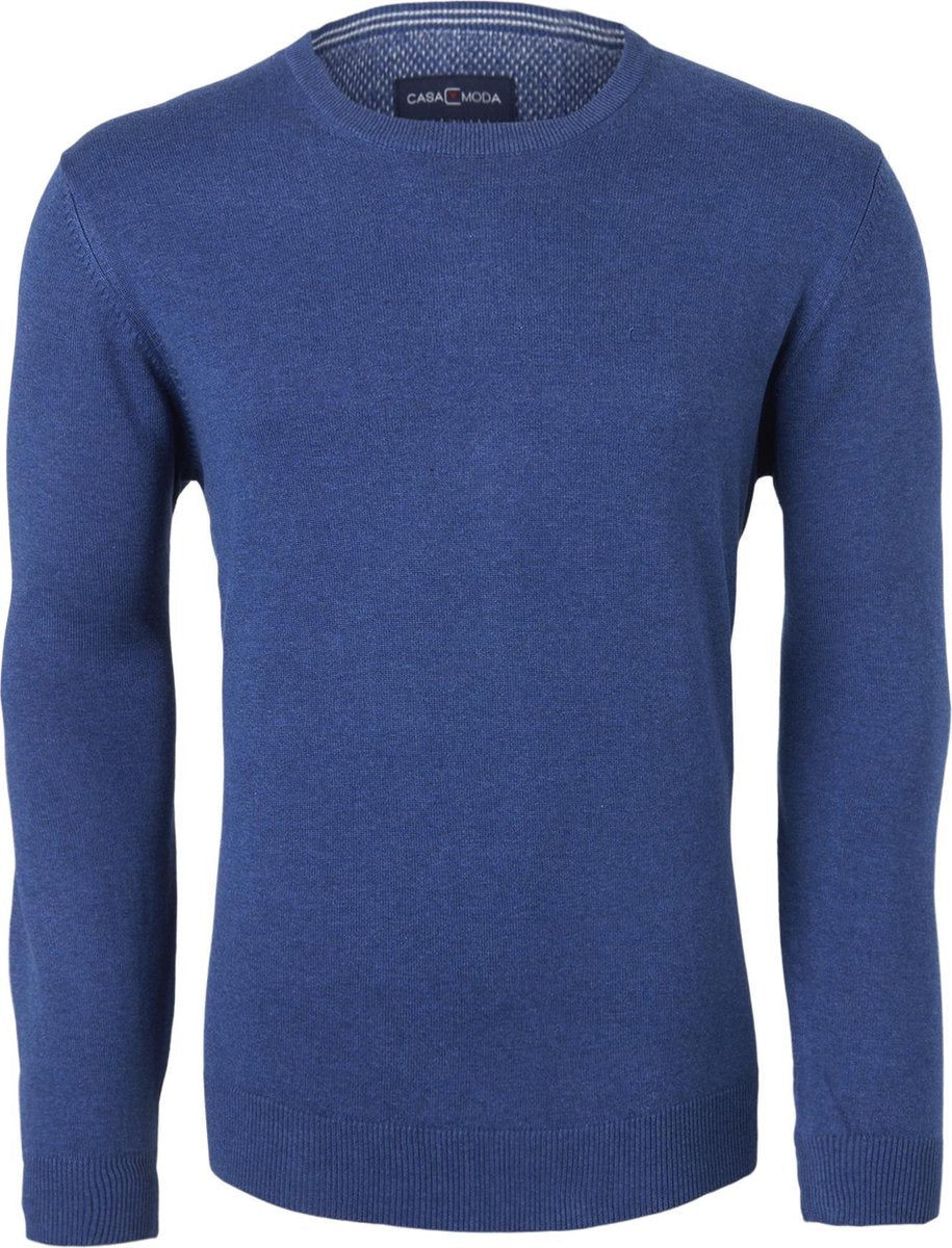 Casa Moda heren trui katoen O-hals - jeansblauw -  Maat: 6XL