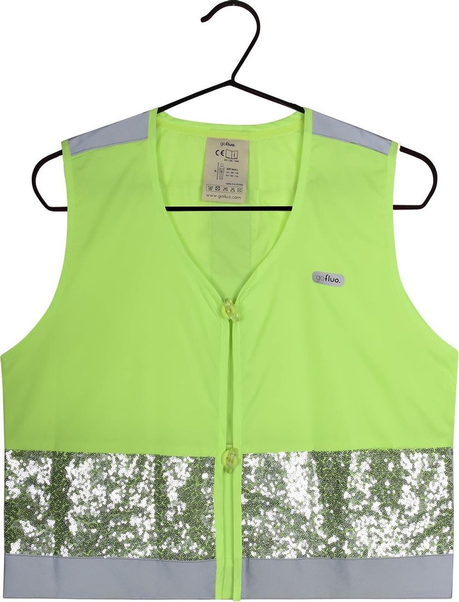 gofluo. Gloria Veiligheidshesje - Reflecterend hesje - Fluoriserend - Veiligheidsvest - Glitters - Reflectie jas - Zichtbaarheid in het donker - Veilig de weg op - Geel - 98
