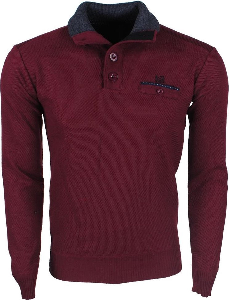 MZ72 - Heren trui - Fijn gebreid - 4 Knoops sluiting - Model Situation - Bordeaux Rood