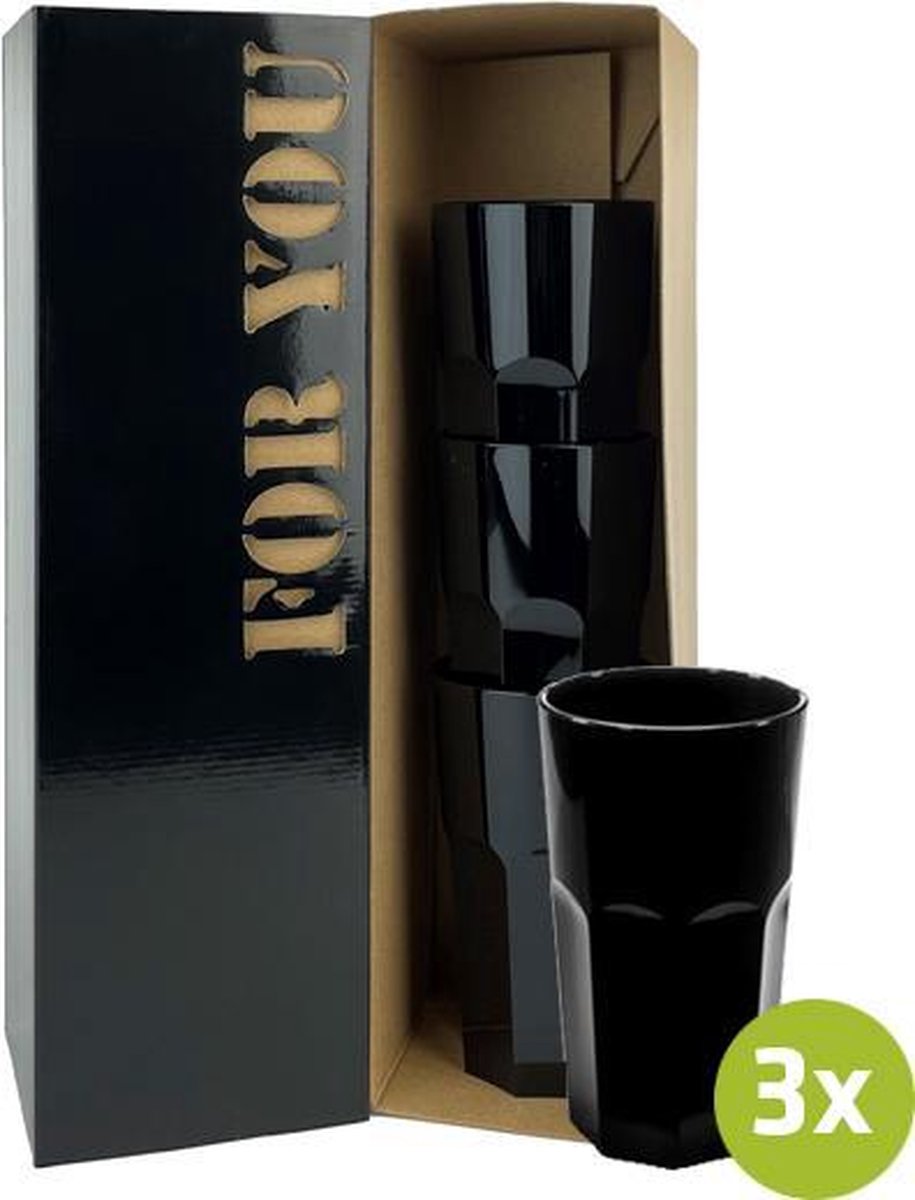 3x Multiglas Granada zwart 33cl cadeauset | Onbreekbare kunststof / plastic drinkglazen