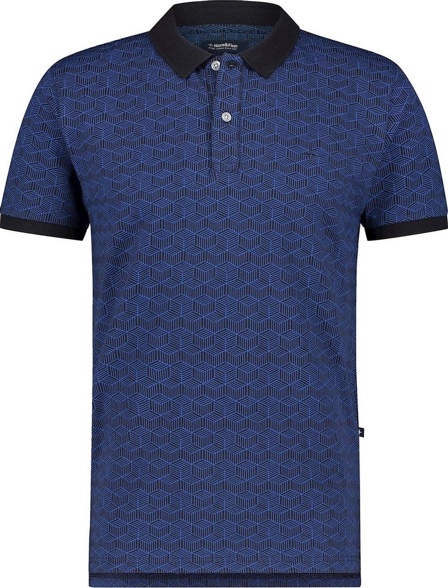Haze&Finn Polo Korte Mouw Navy Blauw (MC15-0310 - Navy-AzurBlue3DGraphic)