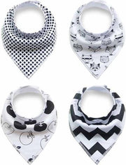 JillyBee - Slab - Slabbetje - Slabber - Bandana - 4pack - Vosjes - Stippen - ZigZag - Appels - Zwart - Wit