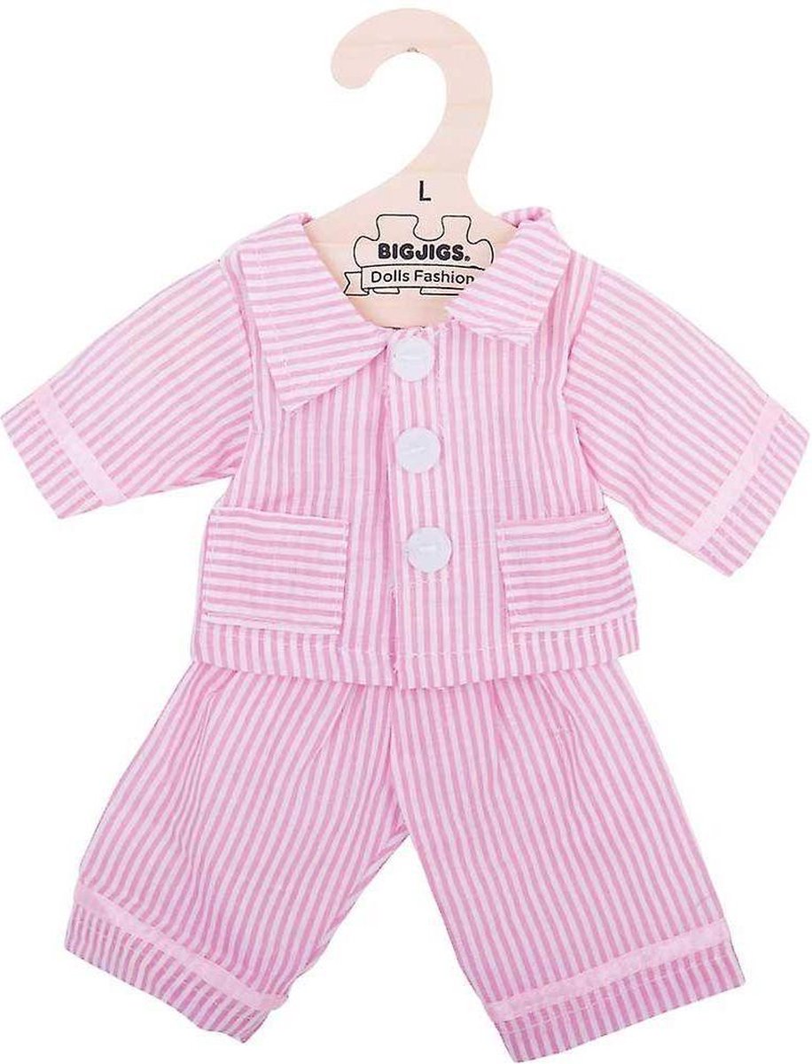 Bigjigs - Pyjama voor pop - Roze/wit gestreept - 35cm