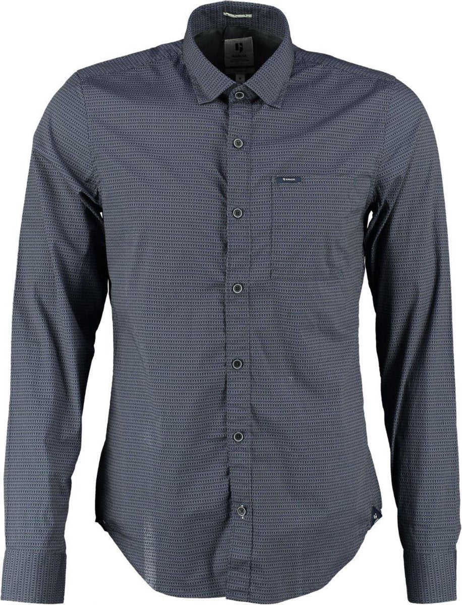 Garcia blauw grijs slim fit stretch overhemd - Maat S