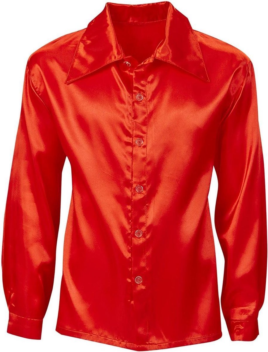 Jaren 80 & 90 Kostuum | 70s Disco Shirt Rood Satijn Man | Small | Carnaval kostuum | Verkleedkleding
