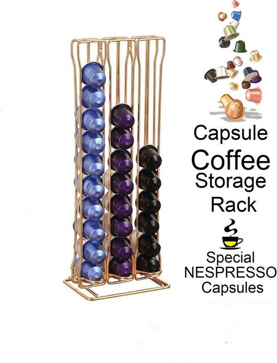 TDR - Nespresso capsulehouder - staand - Geschikt voor Nespresso en compatible Capsules - Geschikt voor 60 Capsules - Goudkleurig
