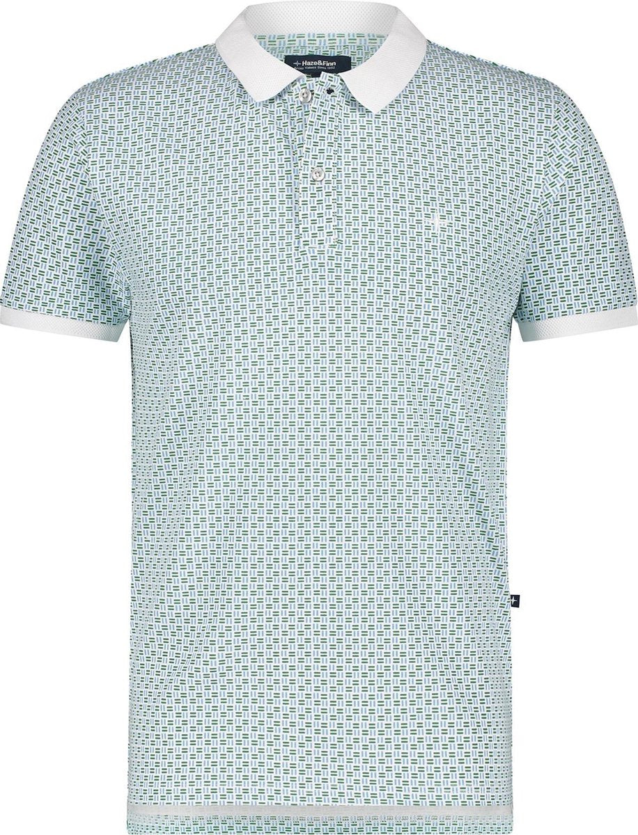 Haze&Finn Polo Korte Mouw Print Wit (MC15-0310 - White-RetroStripes)