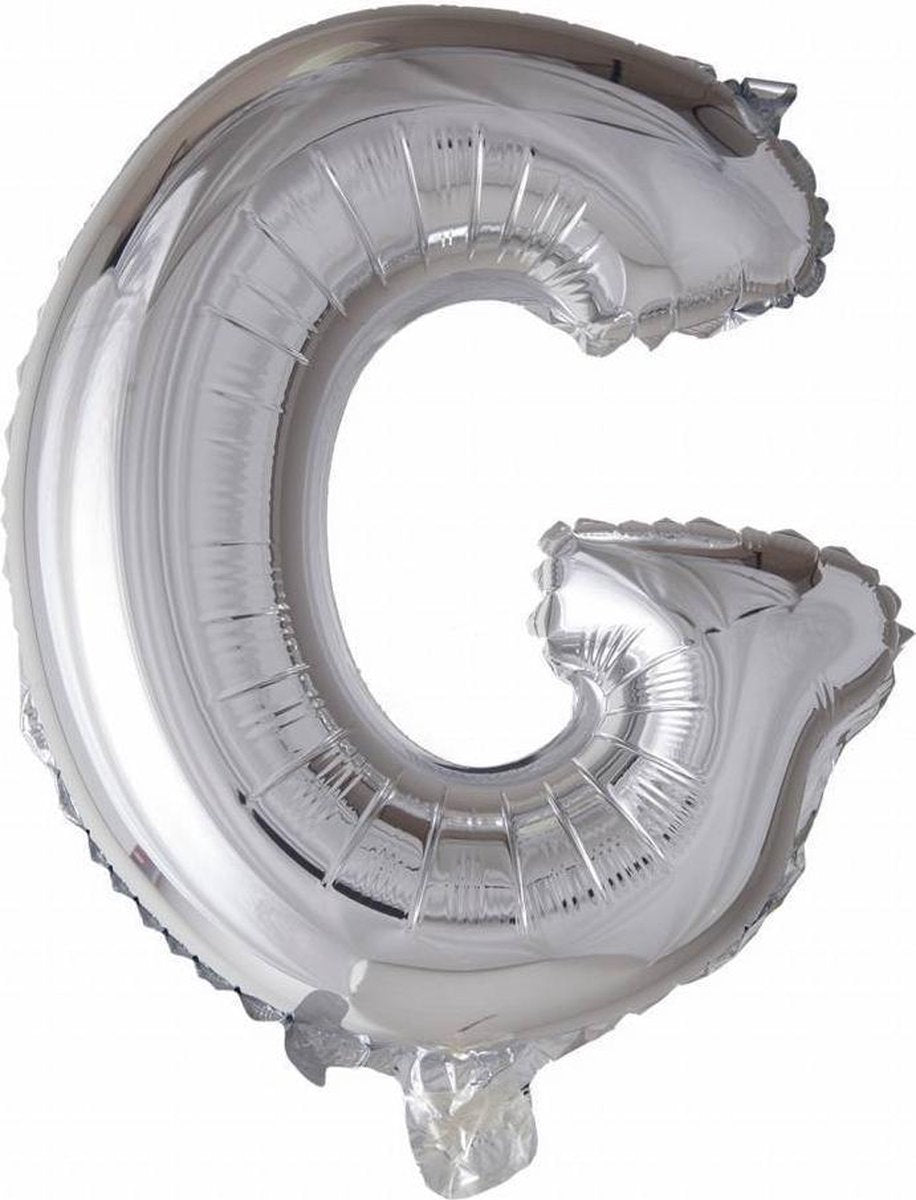 Folie Ballon Letter G Zilver 41cm met Rietje