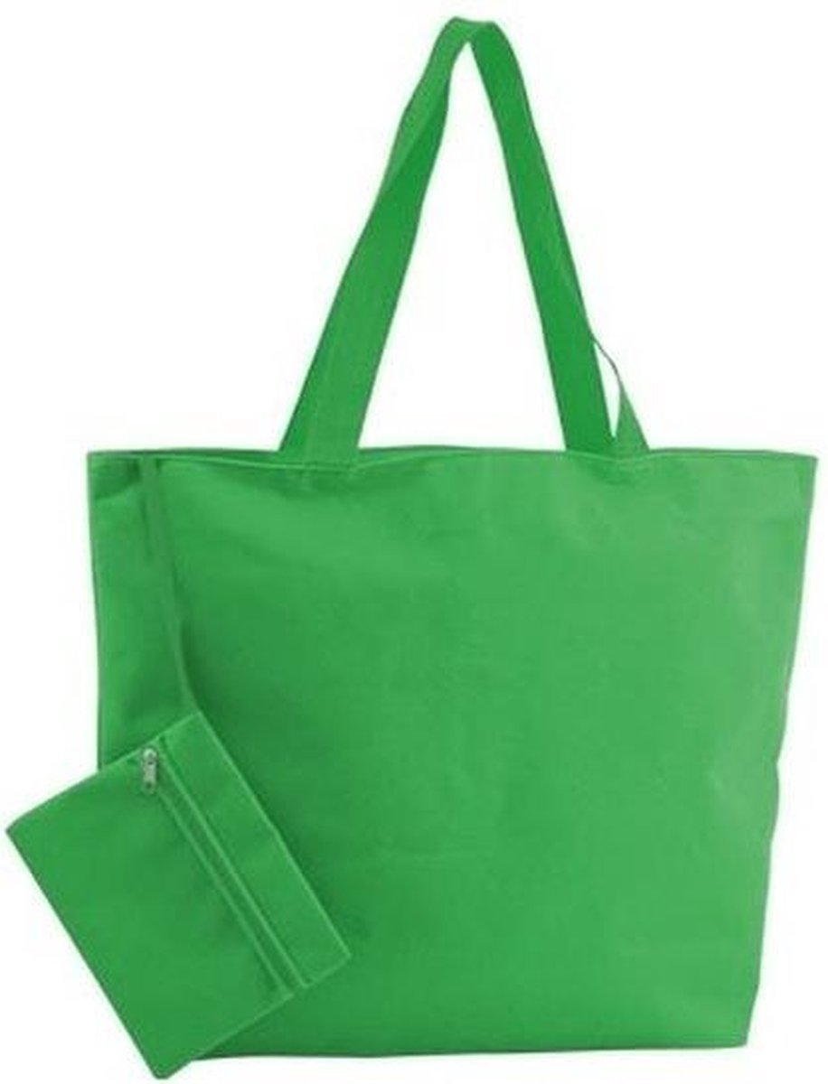 Polyester groene shopper/boodschappen tas 47 cm - Stevige boodschappentassen/shopper bag met rits